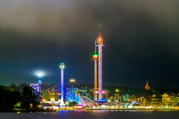 Nachtansicht Des Freizeitparks Grona Lund Stockholm Schweden — Stockfoto