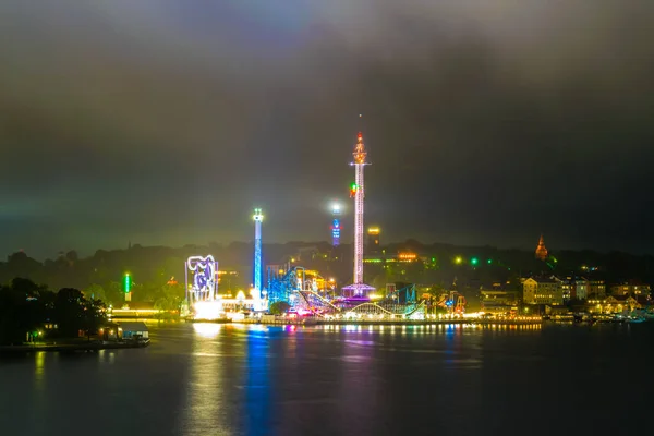 Night View Grona Lund Amusement Park Stockholm Sweden — стокове фото