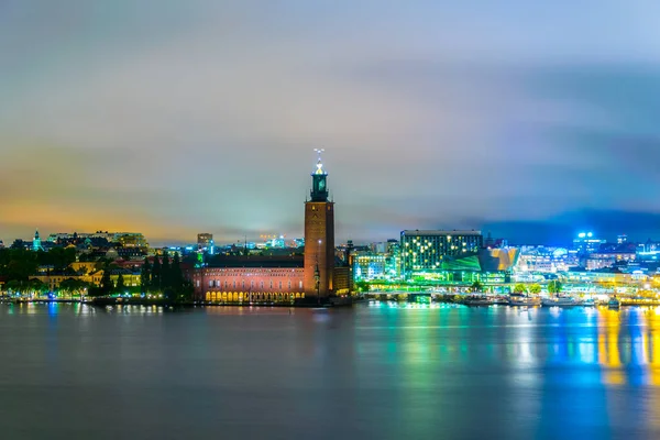 Vista Notturna Del Municipio Stadshuset Nella Capitale Svedese Stoccolma Svezia — Foto Stock