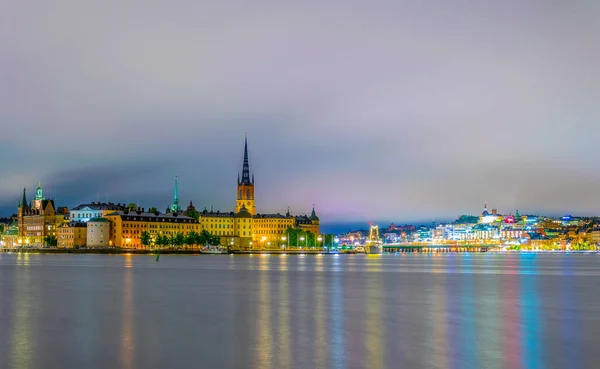 Nachtpanorama Von Stockholm Mit Der Insel Sodermalm Und Der Altstadt — Stockfoto