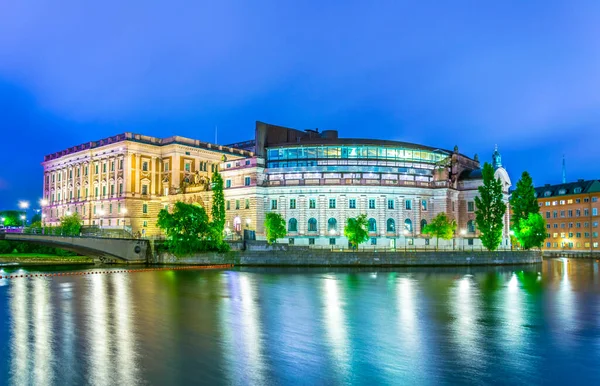 Riksdagshuset Nachts Stockholm Zweden Europa — Stockfoto