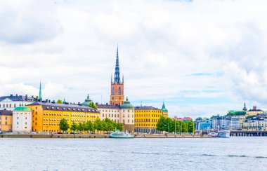 Panorama view of Gamla Stan dominated by Riddarholmskyrkan (Riddarholmen Church