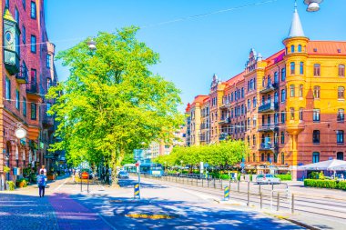 View of a street with brick buildings in Goteborg, Sweden