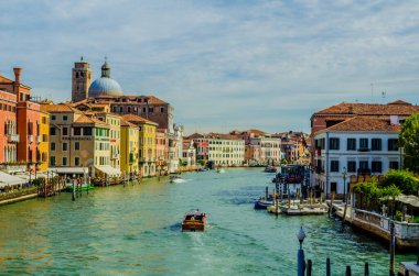 view of the grand canal in italian city venice from the ponte degli scalzi bridge