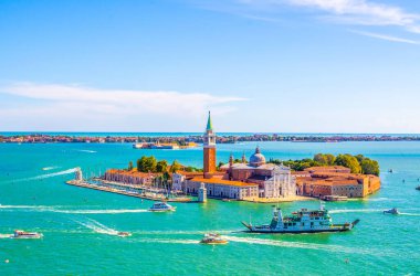 İtalya, Büyük Kanal Venedik 'teki San Giorgio Maggiore Kilisesi' nin hava manzarası.