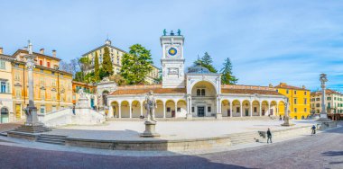 View of the Udine castle behind the piazza della liberta in Ital