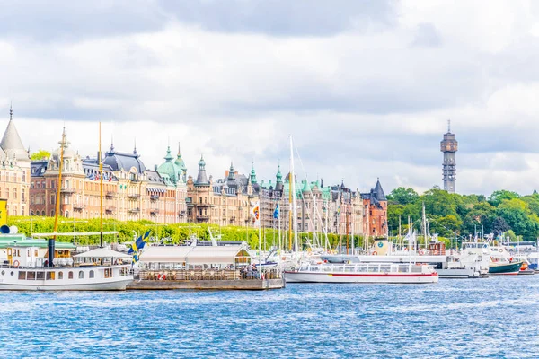 View Stockholm Waterfront Beautiful Old Houses Stretched Alongside Swede — Stockfoto