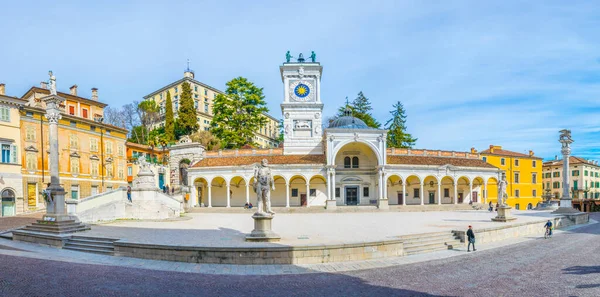 View of the Udine castle behind the piazza della liberta in Ital