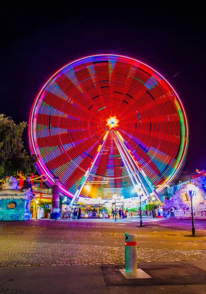 Détail Une Roue Ferris Éclairée Dans Parc Attractions Prater Vienne — Photo