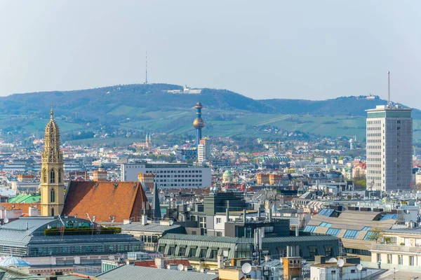 Aerial View Vienna Including Spittelau District Heating Plant Kahlenberg Hill — ストック写真