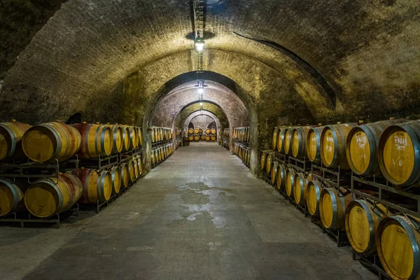 Detail Wooden Wine Barrels Wine Cellar Klosterneuburg Abbey Austria — Fotografia de Stock