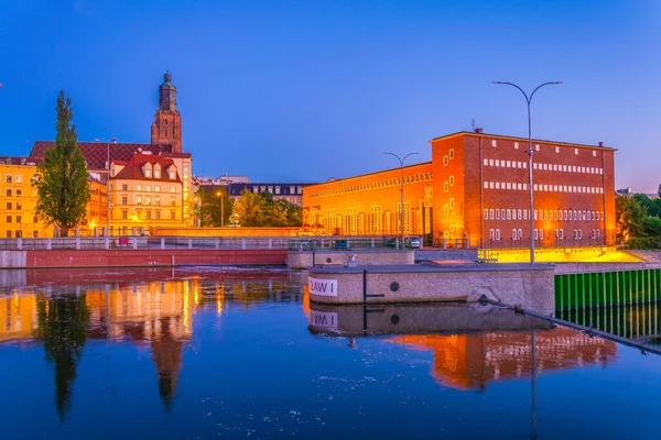 Sonnenuntergang Blick Auf Eine Schleuse Der Oder Warschau Polen — Stockfoto