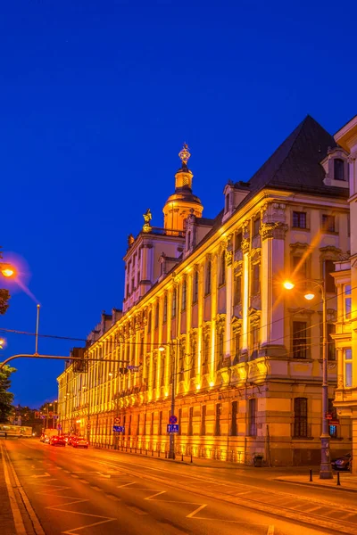 Solnedgång Syn University Wroclaw Polan — Stockfoto