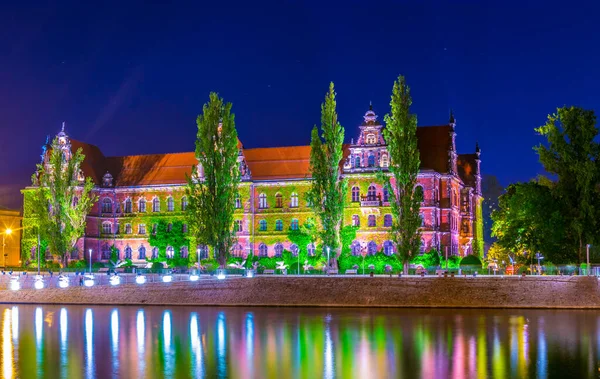 Vista Noturna Museu Nacional Wroclaw Polan — Fotografia de Stock