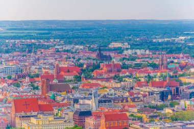 Wroclaw, Polan 'daki birçok kilisenin günbatımı manzarası