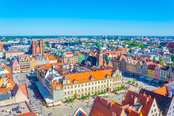 Aerial View Rynek Picturesque Square Central Wroclaw Polan — Stock Photo, Image