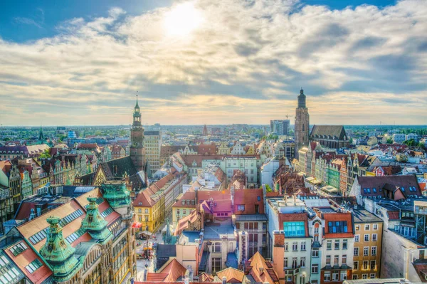 Aerial View Wroclaw Dominated Tower Town Hall Polan — Stock Photo, Image