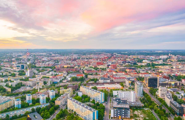 Wroclaw, Polan 'ın günbatımı hava görüntüsü
