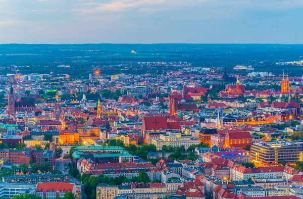 Merkezi Wroclaw, Polan 'ın günbatımı hava görüntüsü