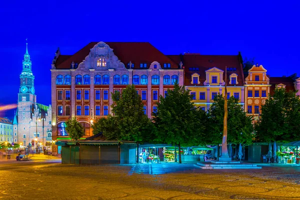 Night View Plac Solny Square Central Wroclaw Polan — стоковое фото