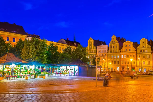 Ночной Вид Площади Plac Solny Центре Вроцлава Полан — стоковое фото