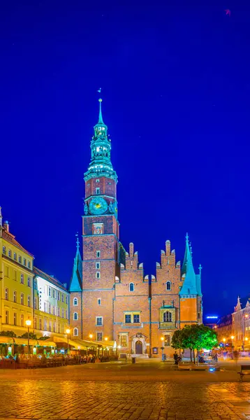 Night View Town Hall Rynek Picturesque Square Central Wroclaw Polan — стоковое фото