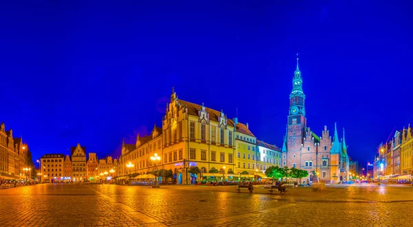 Nocny Widok Ratusz Rynku Malowniczy Plac Centrum Wrocławia Polan — Zdjęcie stockowe