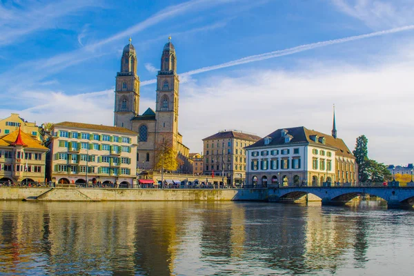 View Quay River Limmat Swiss City Zurich Which Dominated Town — Stock Photo, Image