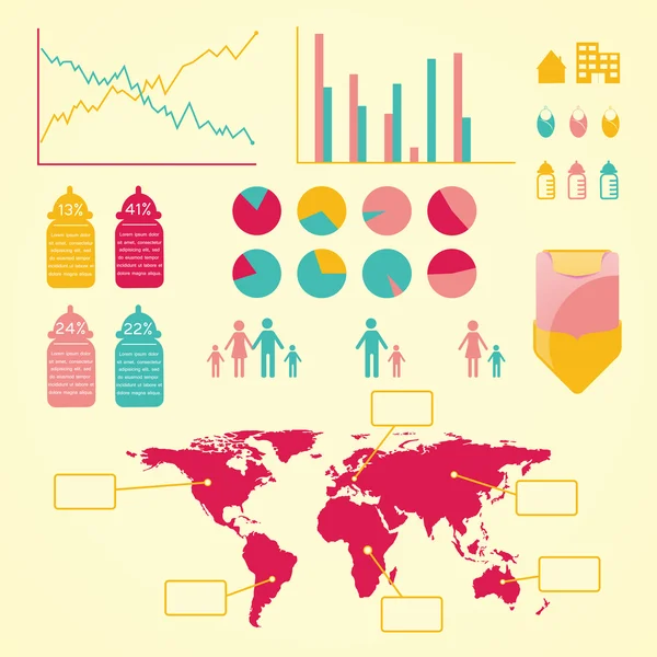 Global birht information grafik med statistik och grafer — Stock vektor