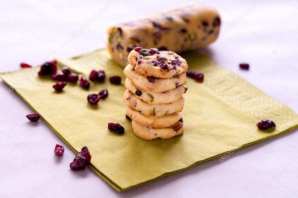 Cranberry cookies on green napkin