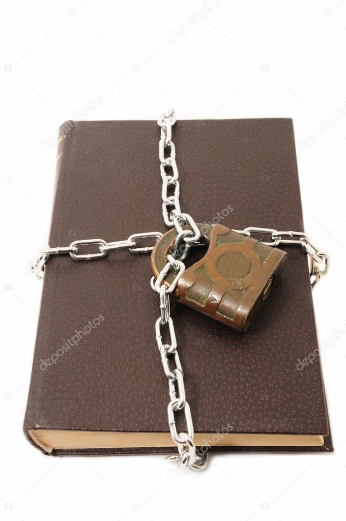 Confidential old book locked padlock