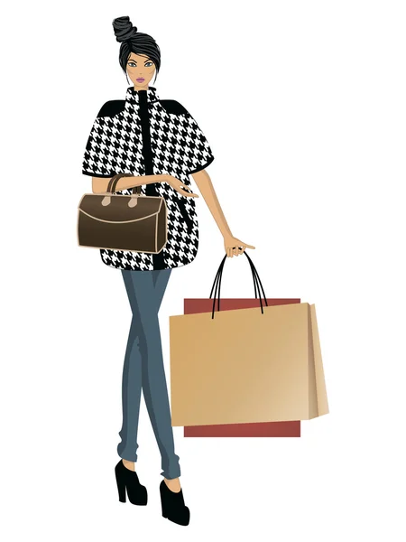 Señora de la moda con bolsas — Vector de stock