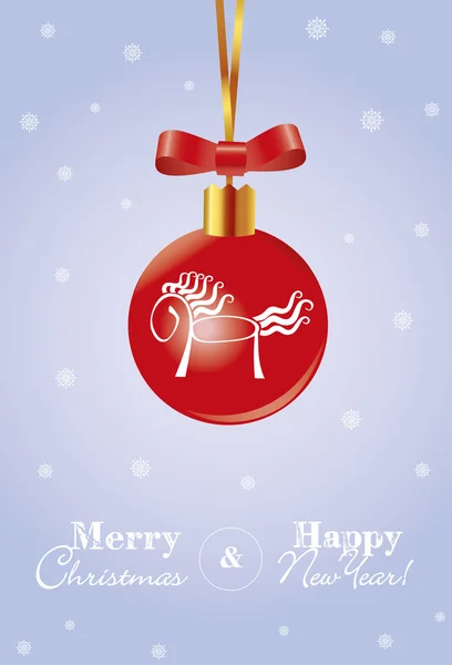neşeli Noel kartı kırmızı top ve at 2014
