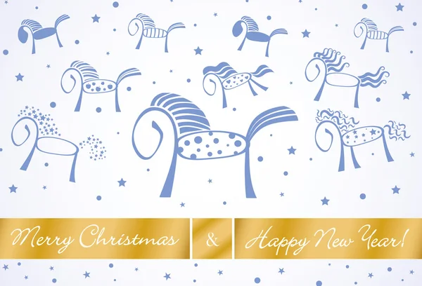 Καλά Χριστούγεννα και Ευτυχισμένο το νέο έτος άλογα κάρτα 2014 — Διανυσματικό Αρχείο