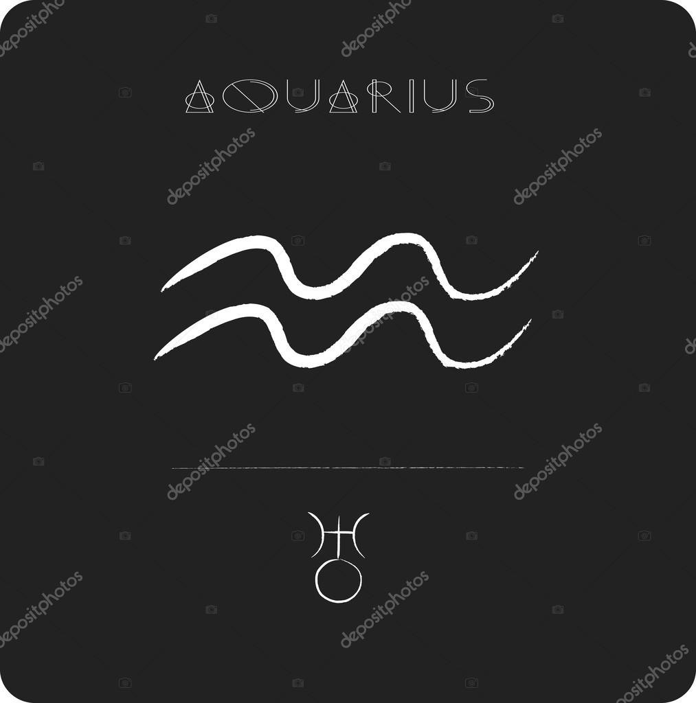Zodiac sign Aquarius on black background, sketch with white lines chalk and charcoal, ancient astrology signs and symbols