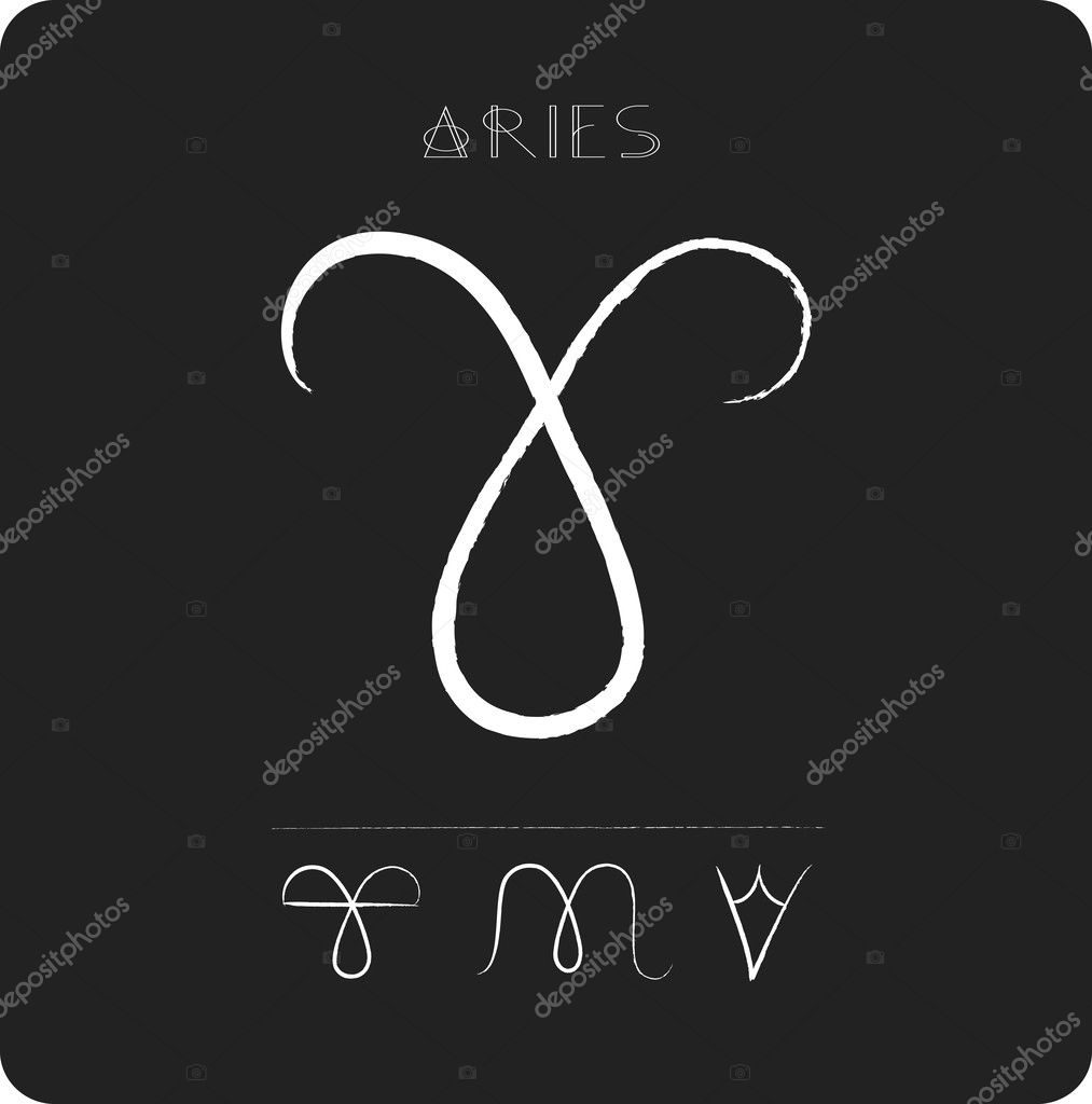 Zodiac sign Aries on black background, sketch with white lines chalk and charcoal, ancient astrology signs and symbols