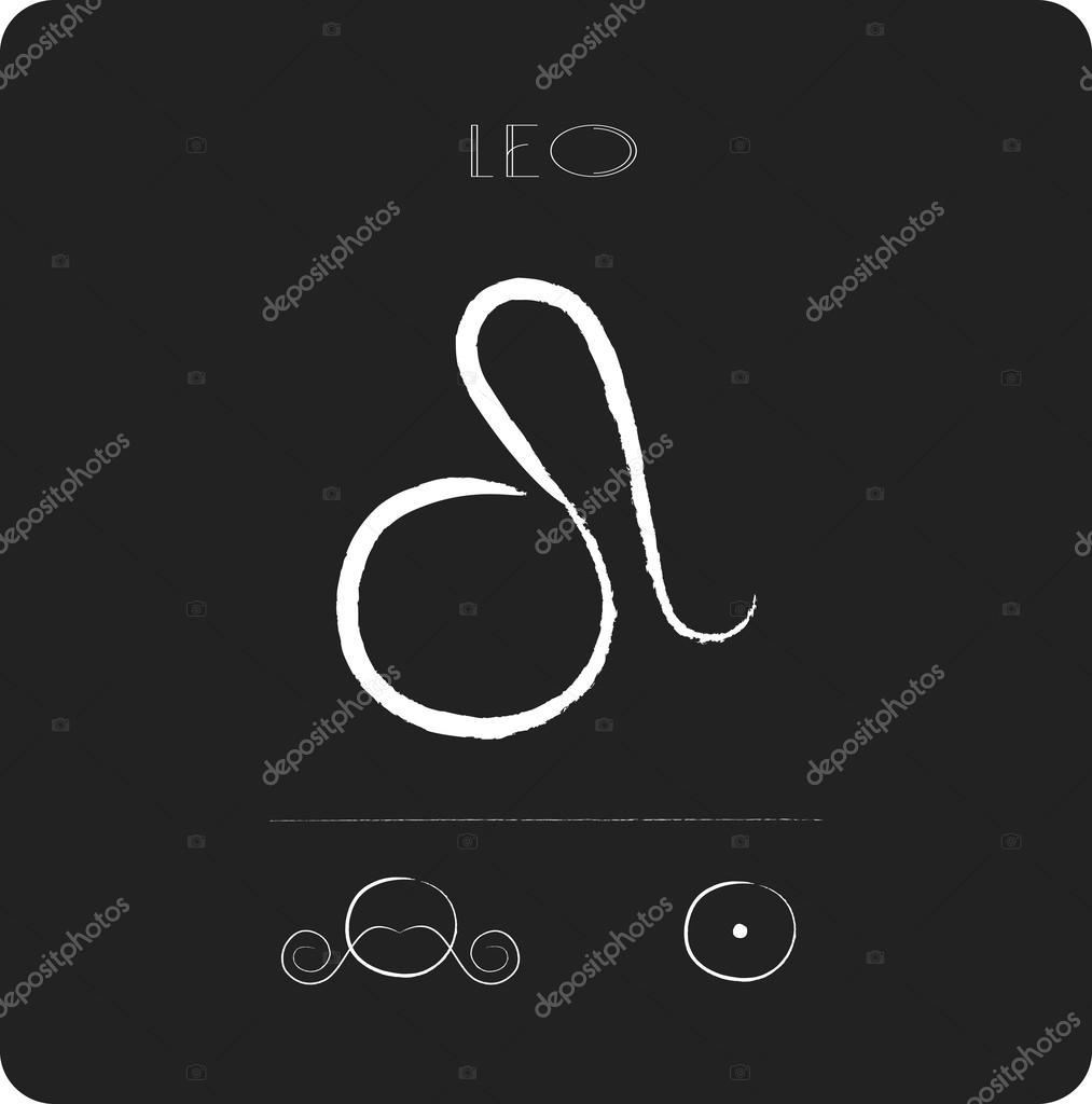 Zodiac sign Leo on black background, sketch with white lines chalk and charcoal, ancient astrology signs and symbols