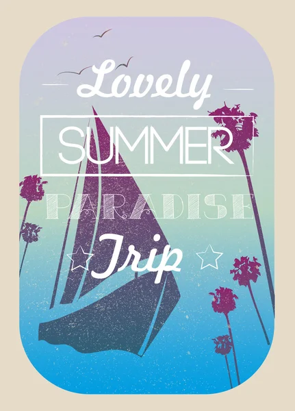 Alıntı tropikal arka plan, yelkenli ve palmiye