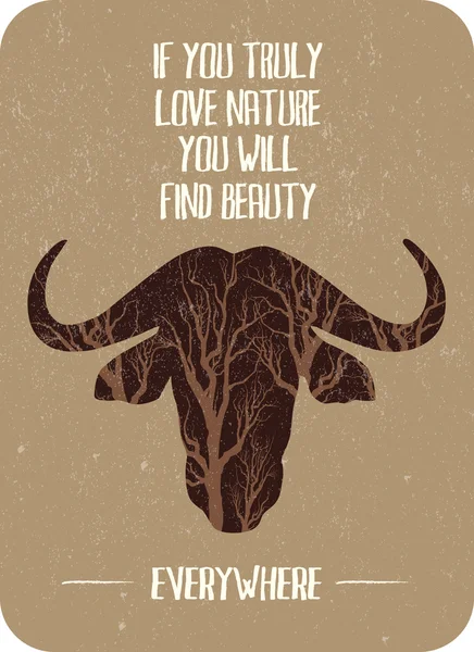 Bull Head ile Vintage tipografik poster — Stok Vektör