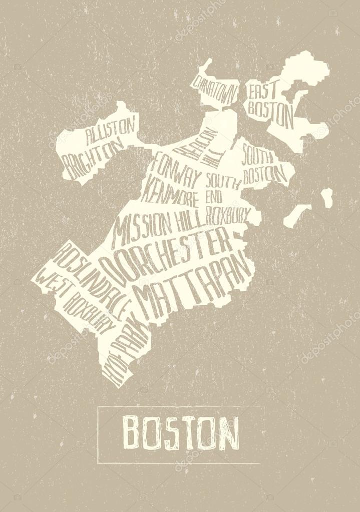Typographical Stylized map of Boston city