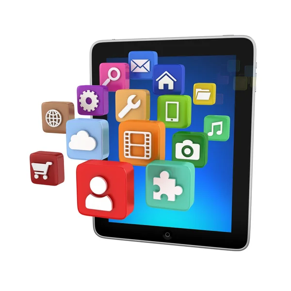 Tablet with App Icons - isolated on white — Stock Photo, Image