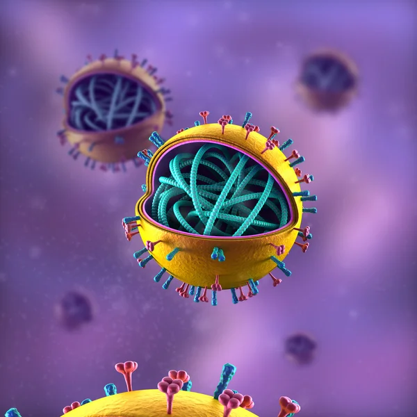 Chřipka buňky - h5n1, h1n1 - Obecná struktura - v tekutině — Stock fotografie