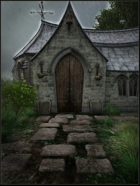 Igreja velha na chuva — Fotografia de Stock