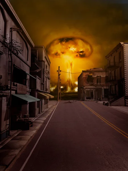 Nuclear explosion near the town — Stock Photo, Image