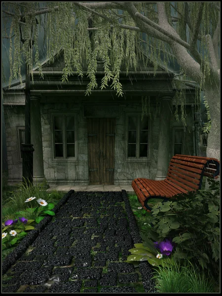 House under a weeping willow — Stock Photo, Image