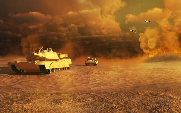 Two tanks on the desert — Stock Photo, Image
