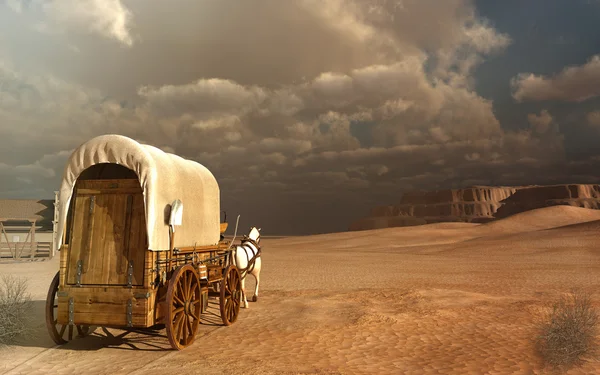 Old wagon in the desert — Stock Photo, Image