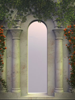 kırmızı gül ve Ivy oryantal arch