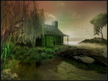 Cabin on a marsh clipart