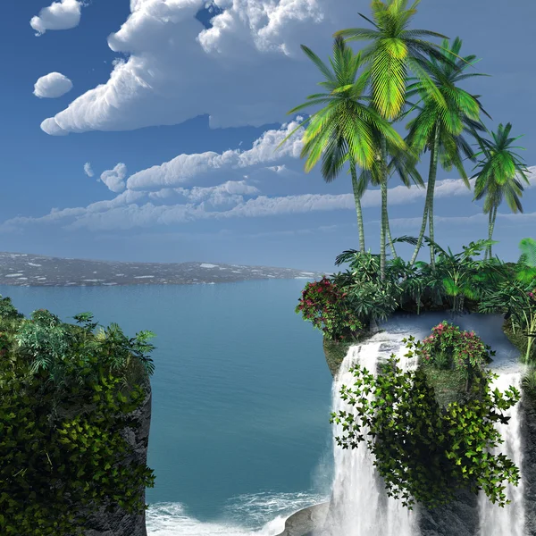 Tropikalne krajobrazy z wodospadem. — Zdjęcie stockowe